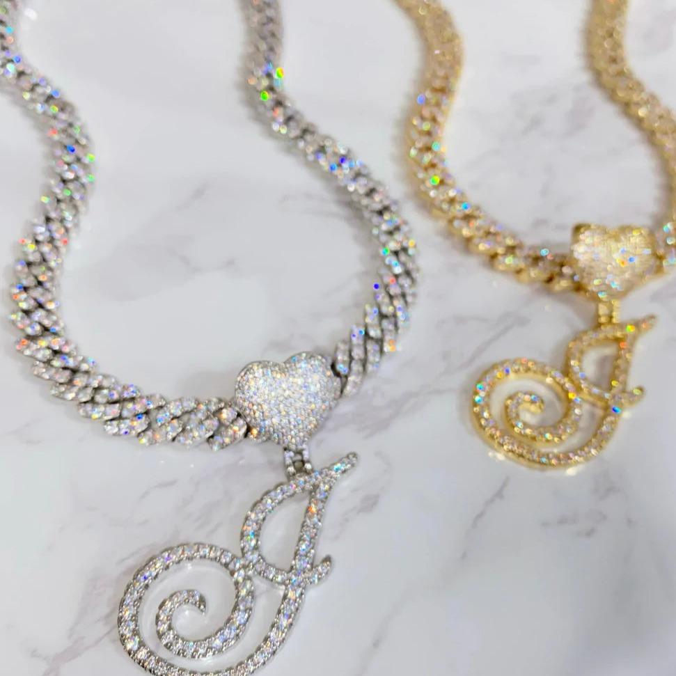 9MM Silver n Gold Chain Zircon Necklace