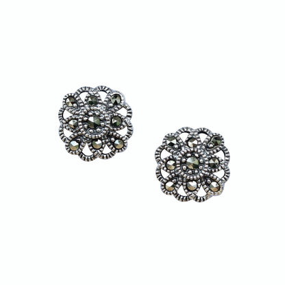 Sterling Silver Art Deco Style Marcasite 10mm Stud Earrings - STERLING SILVER DESIGNS