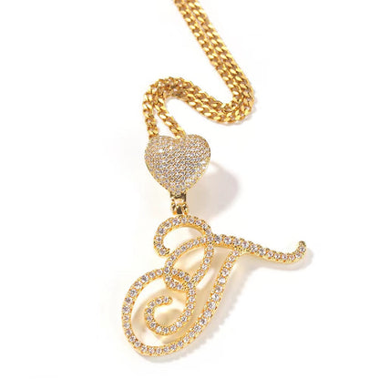 Sandra Heart Initial Tennis Cuban Necklace