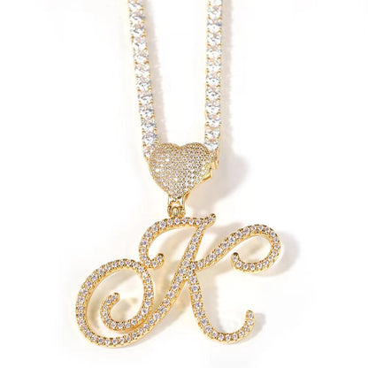 Sandra Heart Initial Tennis Cuban Necklace