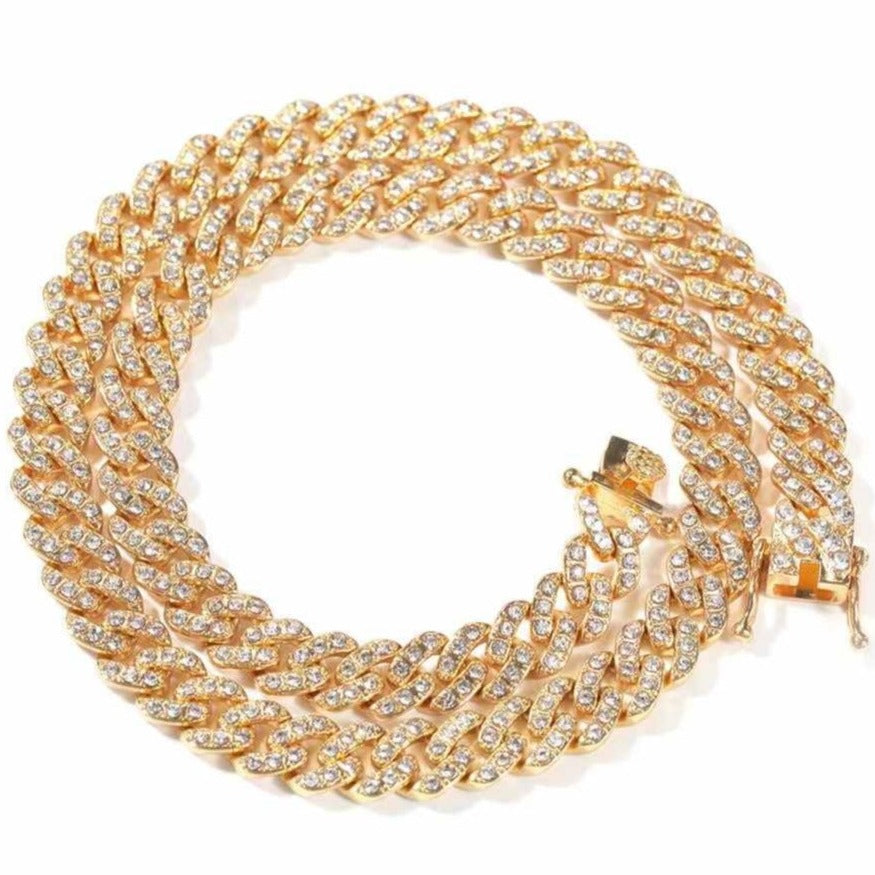 9MM Silver n Gold Chain Zircon Necklace