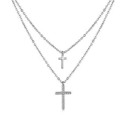 Cristiana Double Chain Cross Sterling Silver Necklace