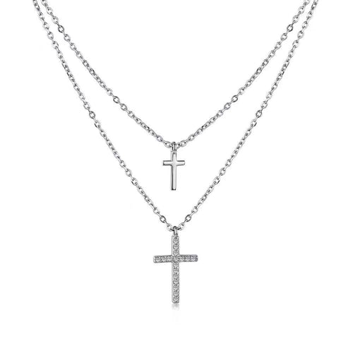 Cristiana Double Chain Cross Sterling Silver Necklace