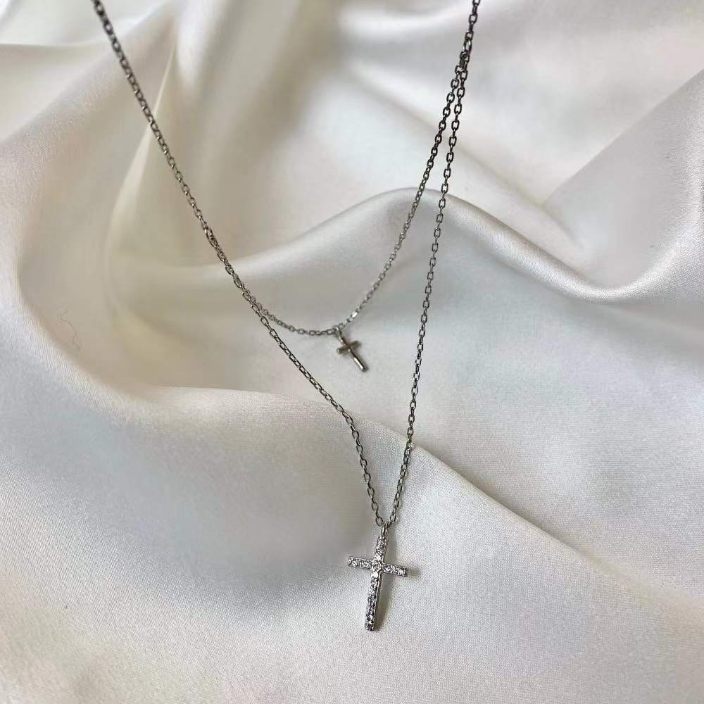 Cristiana Double Chain Cross Sterling Silver Necklace