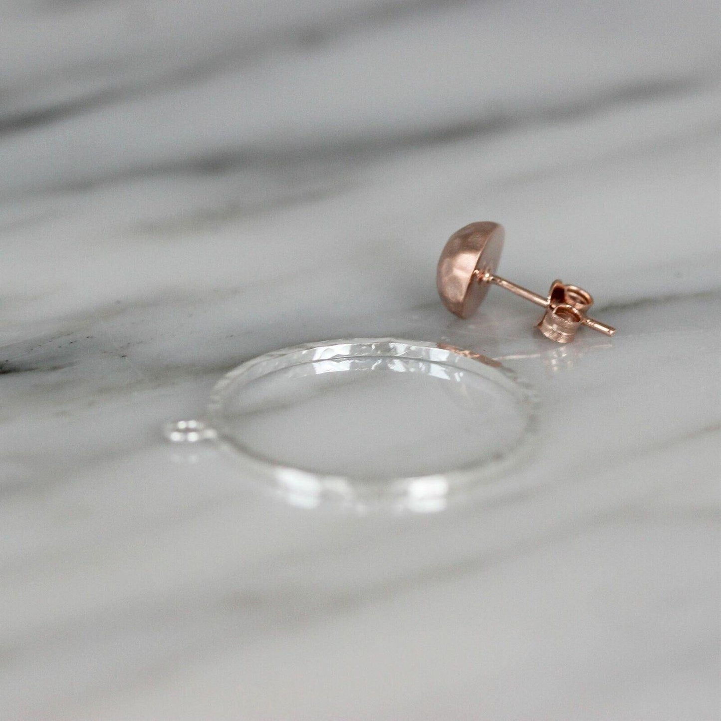 Sterling Silver & Rose Gold Two Tone Hammered Hoop Stud Earrings - STERLING SILVER DESIGNS