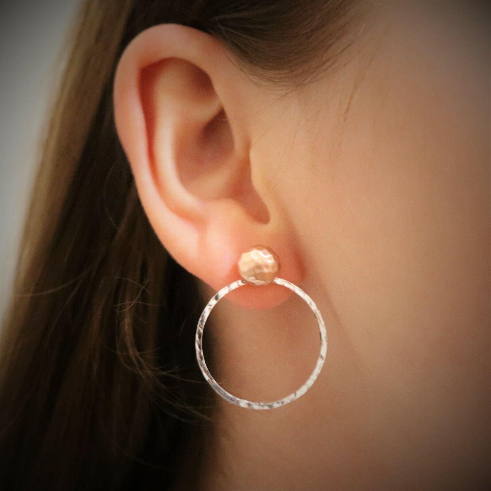 Sterling Silver & Rose Gold Two Tone Hammered Hoop Stud Earrings - STERLING SILVER DESIGNS