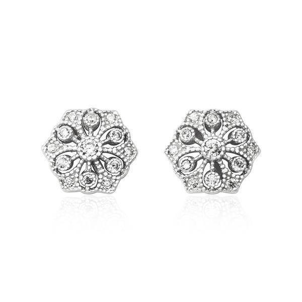 Sterling Silver Bridal Wedding Hexagon Shape Art Deco Style CZ Stud Earrings - STERLING SILVER DESIGNS