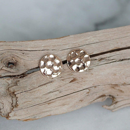 Sterling Silver 10mm Rose Gold Plated Hammered Stud Earrings - STERLING SILVER DESIGNS