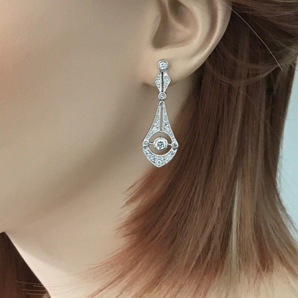 Sterling Silver Bridal Wedding Art Deco Vintage Inspired CZ Drop Earrings - STERLING SILVER DESIGNS