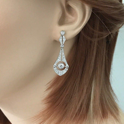 Sterling Silver Bridal Wedding Art Deco Vintage Inspired CZ Drop Earrings - STERLING SILVER DESIGNS