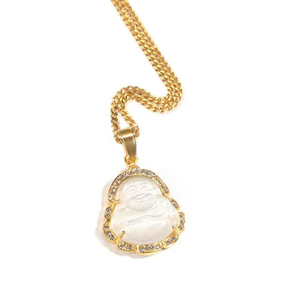 Gold Chain Jade Buddha Zircon Necklace