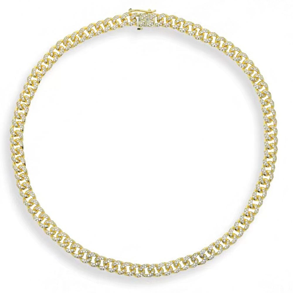 9MM Silver n Gold Chain Zircon Necklace