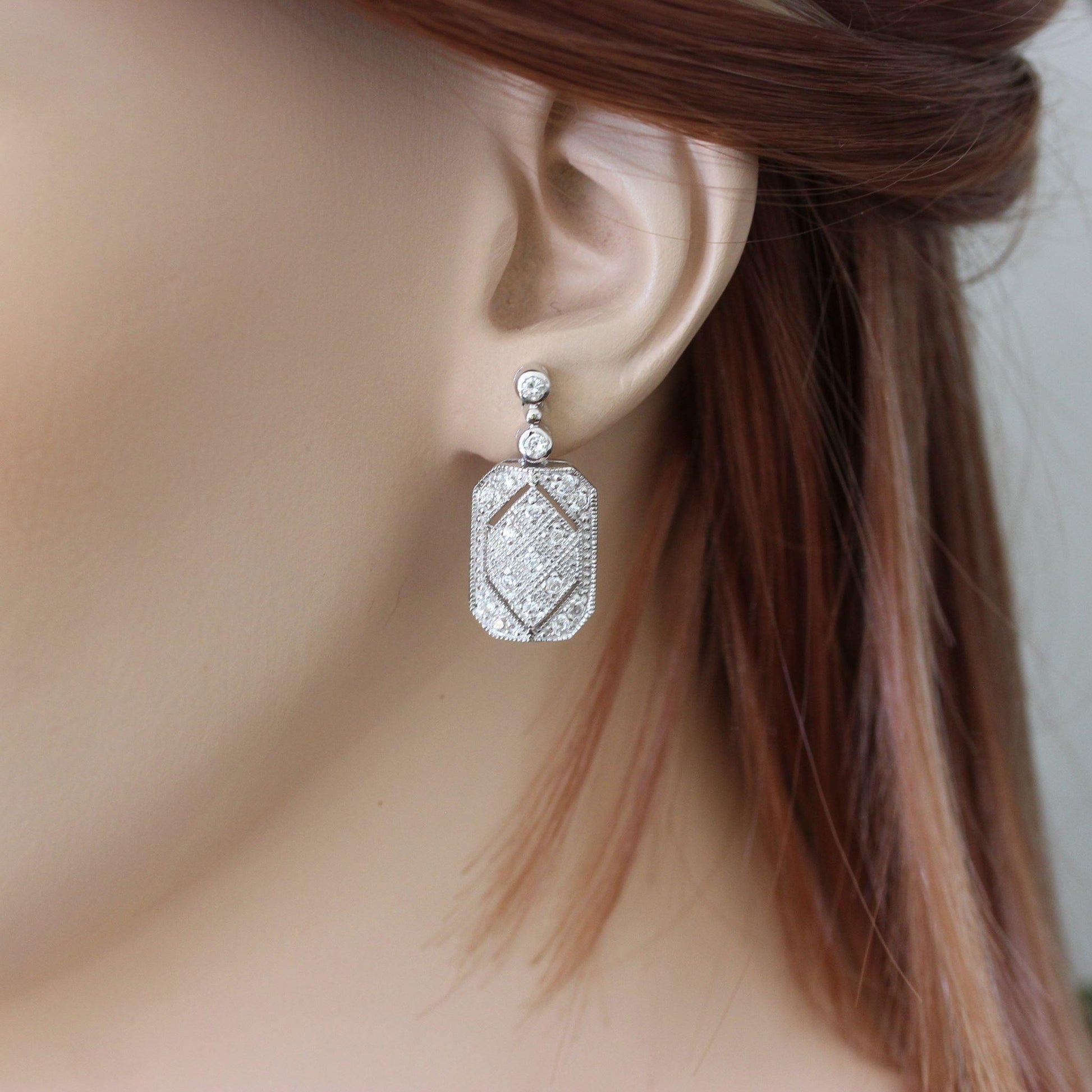 Sterling Silver Art Deco Inspired CZ Bridal Wedding Drop Earrings - STERLING SILVER DESIGNS