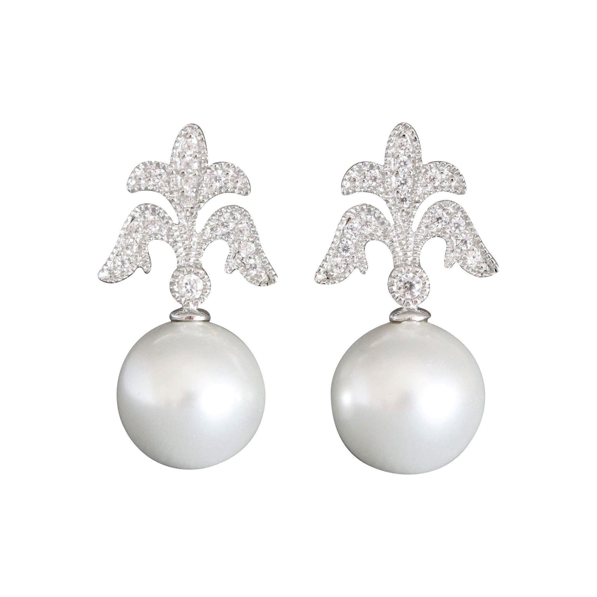 Sterling Silver Vintage Inspired Pearl & CZ Bridal Drop Earrings - STERLING SILVER DESIGNS