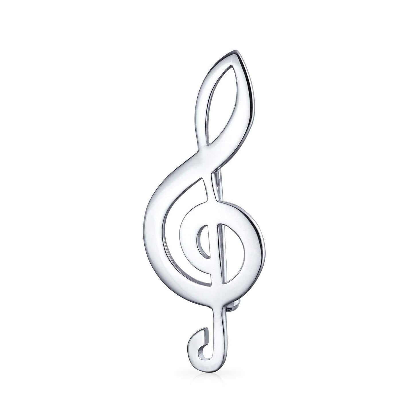 Sterling Silver G Clef Music Notes Shaped Brooch Pin Plain Silver - STERLING SILVER DESIGNS