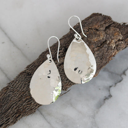 Sterling Silver Hammered Beaten Teardrop Hook Drop Earrings - STERLING SILVER DESIGNS