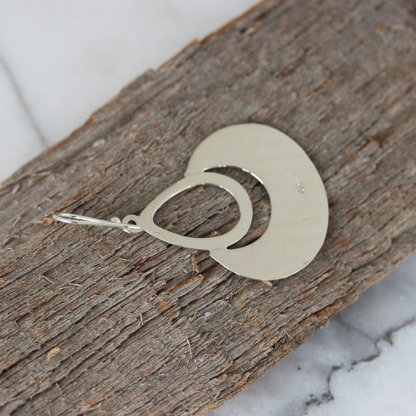 Sterling Silver Big Teardrop Crescent Moon Hammered Hook Drop Earrings - STERLING SILVER DESIGNS