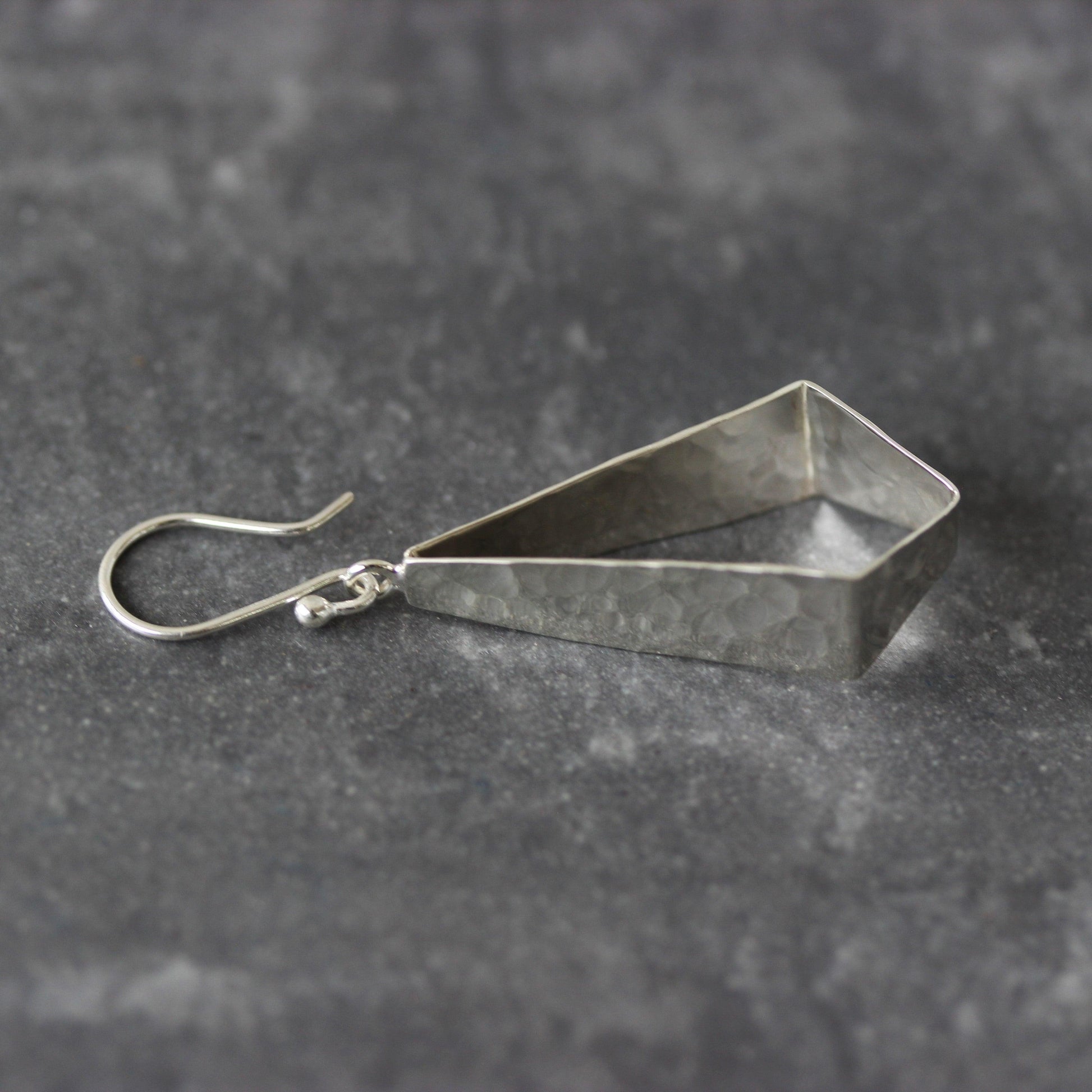 Sterling Silver Hammered Beaten Open Kite Shape Hook Drop Earrings - STERLING SILVER DESIGNS