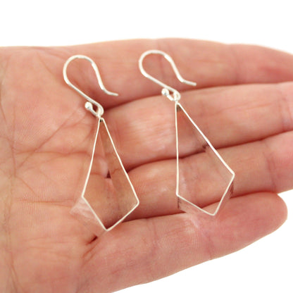 Sterling Silver Hammered Beaten Open Kite Shape Hook Drop Earrings - STERLING SILVER DESIGNS