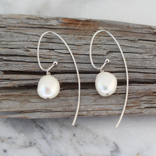 Sterling Silver Baroque Pearl Reverse Hook Drop Earrings - STERLING SILVER DESIGNS