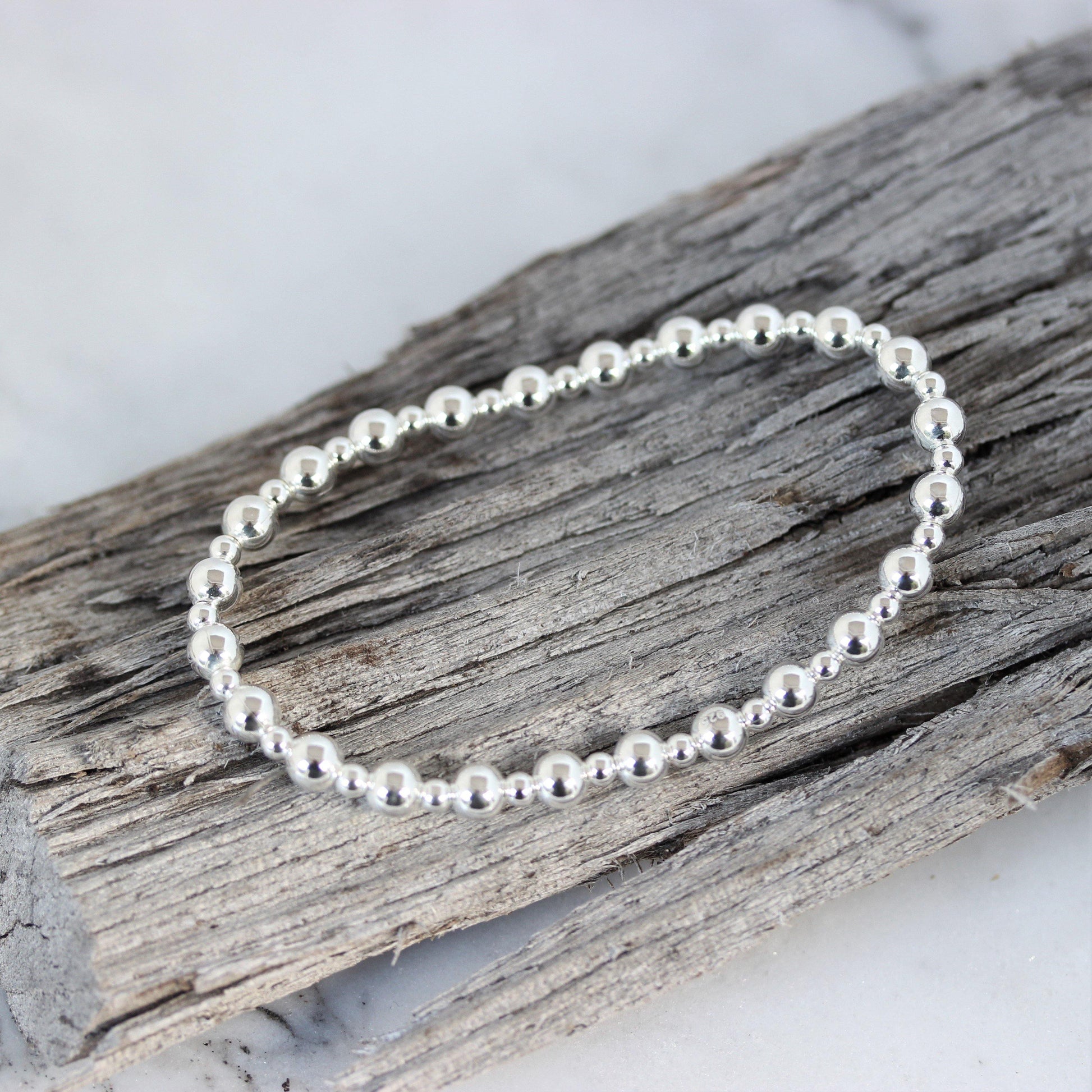 Sterling Silver 3mm + 5mm Ball Stretch Bracelet 18cm - STERLING SILVER DESIGNS