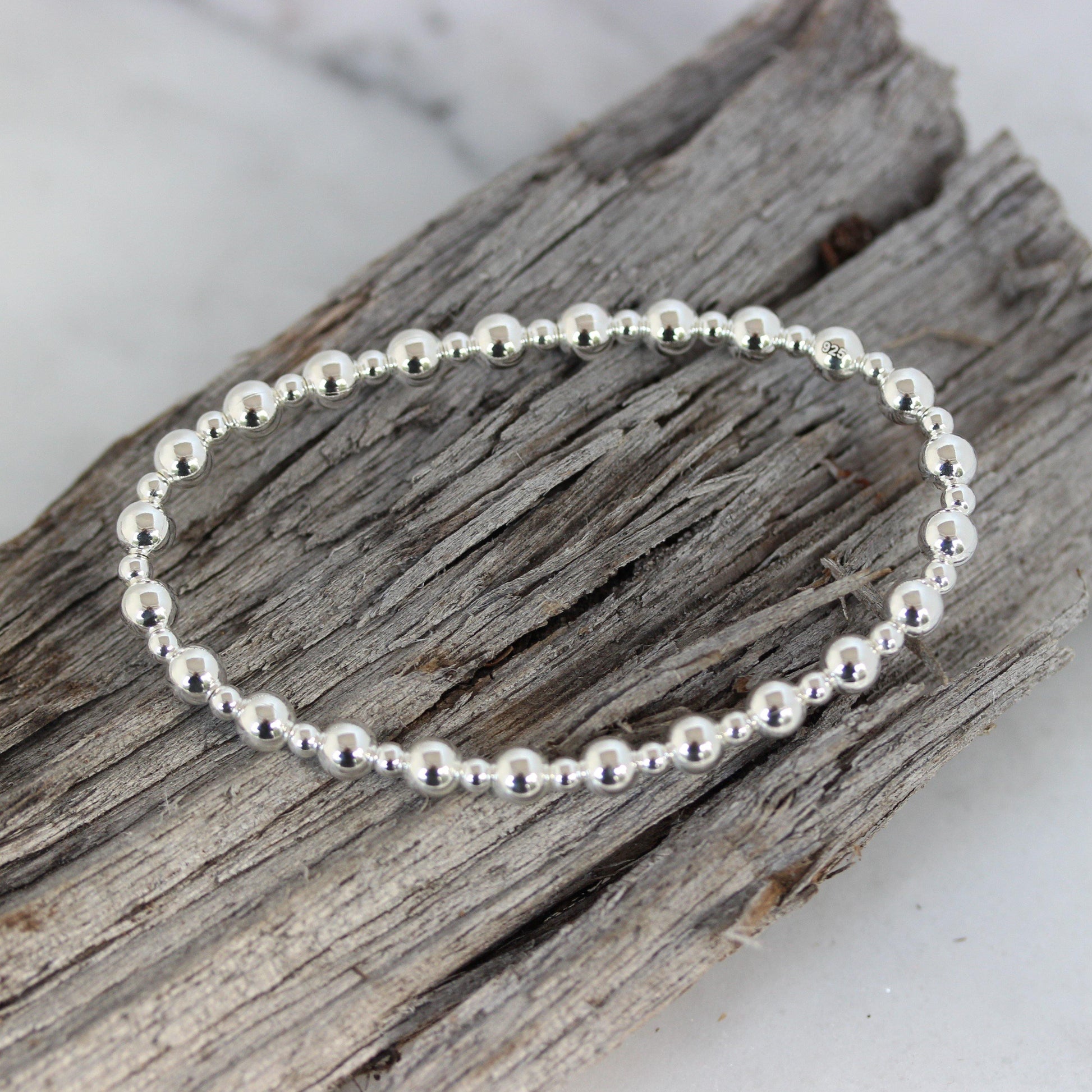 Sterling Silver 3mm + 5mm Ball Stretch Bracelet 18cm - STERLING SILVER DESIGNS