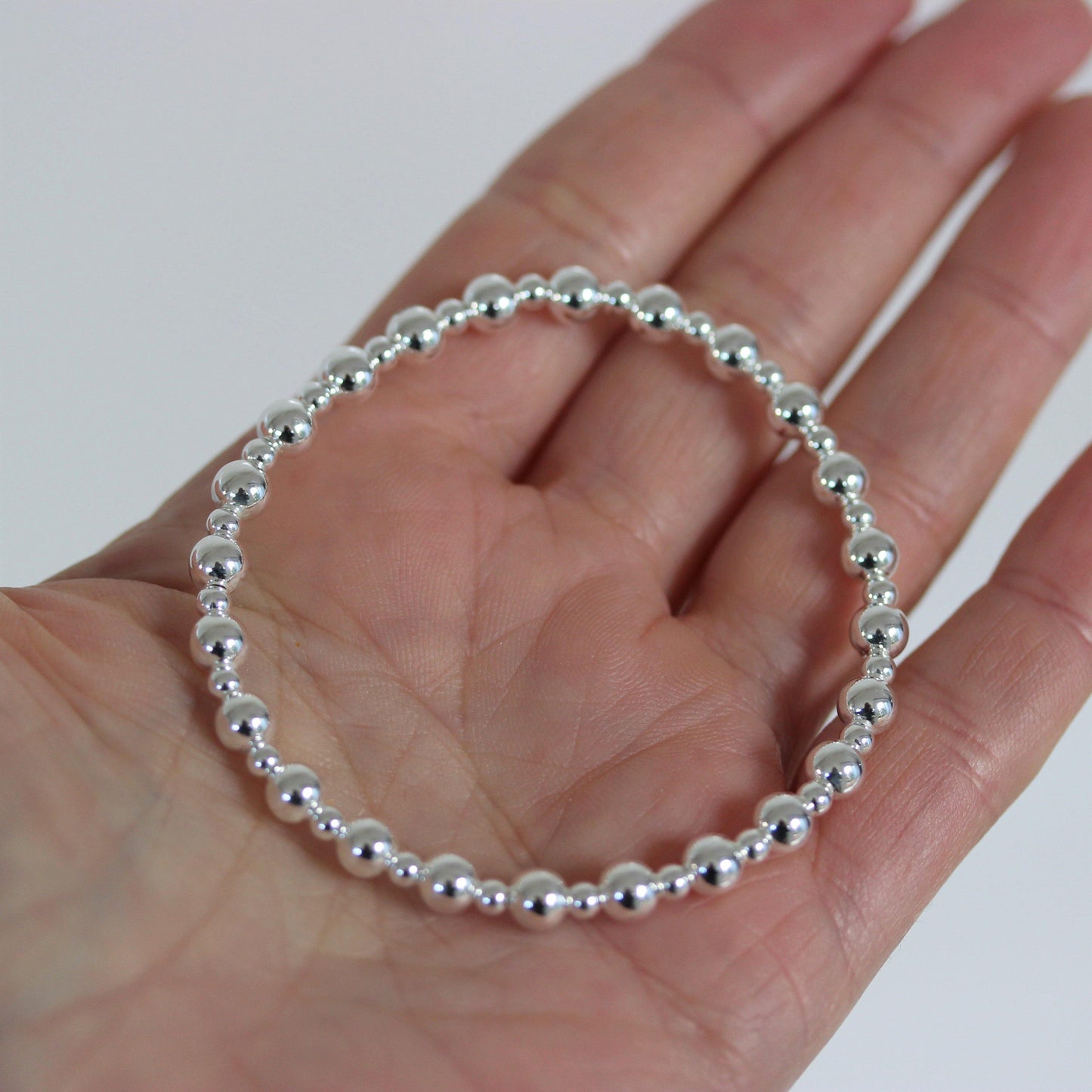 Sterling Silver 3mm + 5mm Ball Stretch Bracelet 18cm - STERLING SILVER DESIGNS