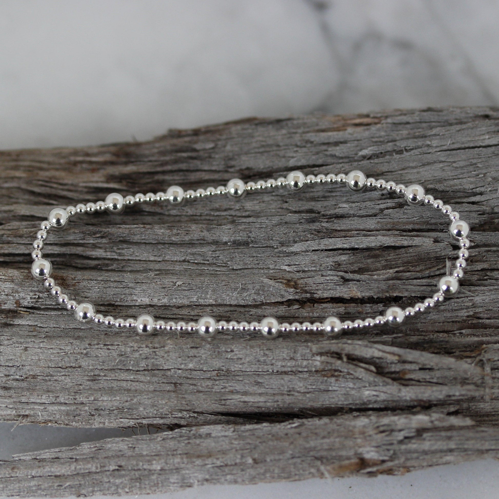 Sterling Silver 2mm + 4mm Ball Stretch Bracelet 18cm - STERLING SILVER DESIGNS