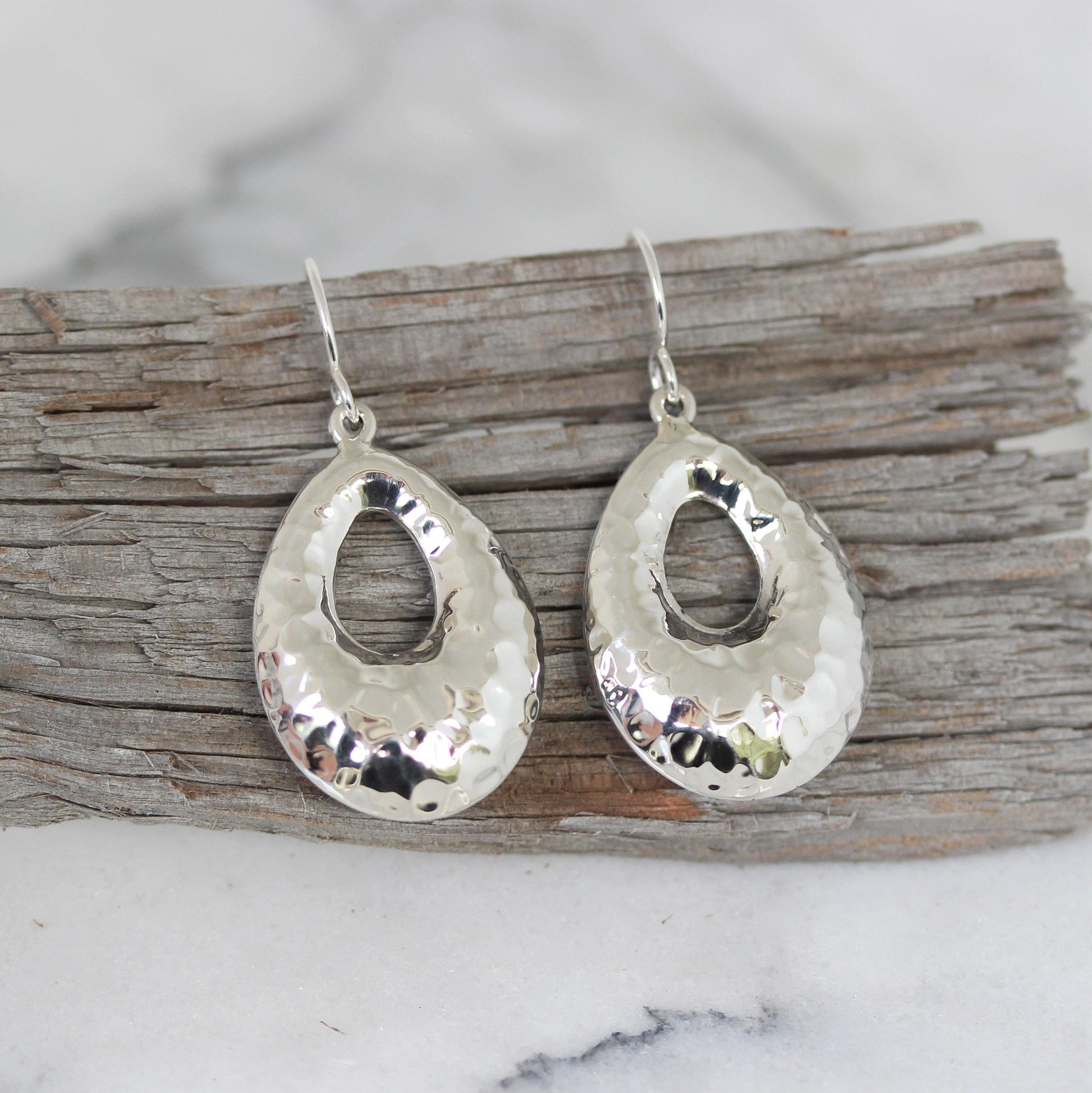 Sterling Silver Hammered Puffy Teardrop Drop Dangle Earrings - STERLING SILVER DESIGNS