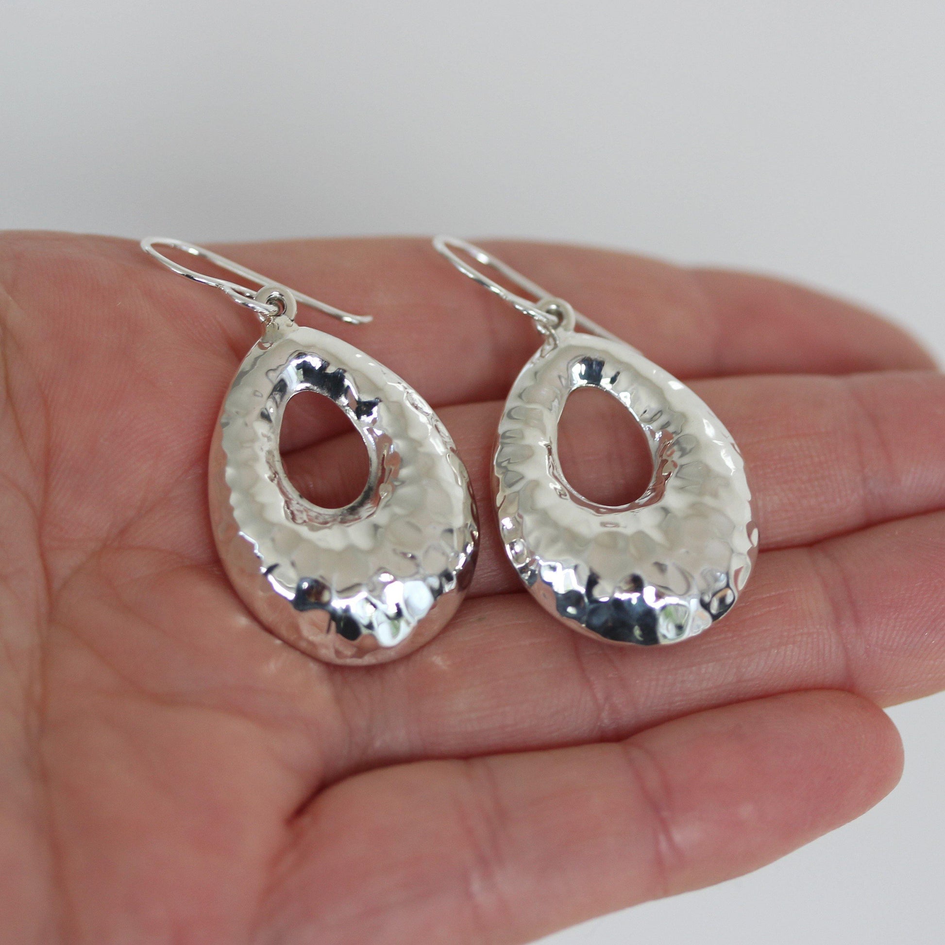 Sterling Silver Hammered Puffy Teardrop Drop Dangle Earrings - STERLING SILVER DESIGNS