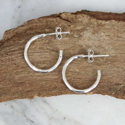 Sterling Silver 17mm Hammered Open Hoop Stud Earrings - STERLING SILVER DESIGNS