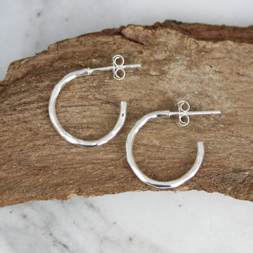 Sterling Silver 17mm Hammered Open Hoop Stud Earrings - STERLING SILVER DESIGNS