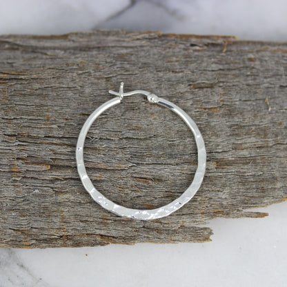 Sterling Silver Hammered 36mm Round Hoop Earrings - STERLING SILVER DESIGNS