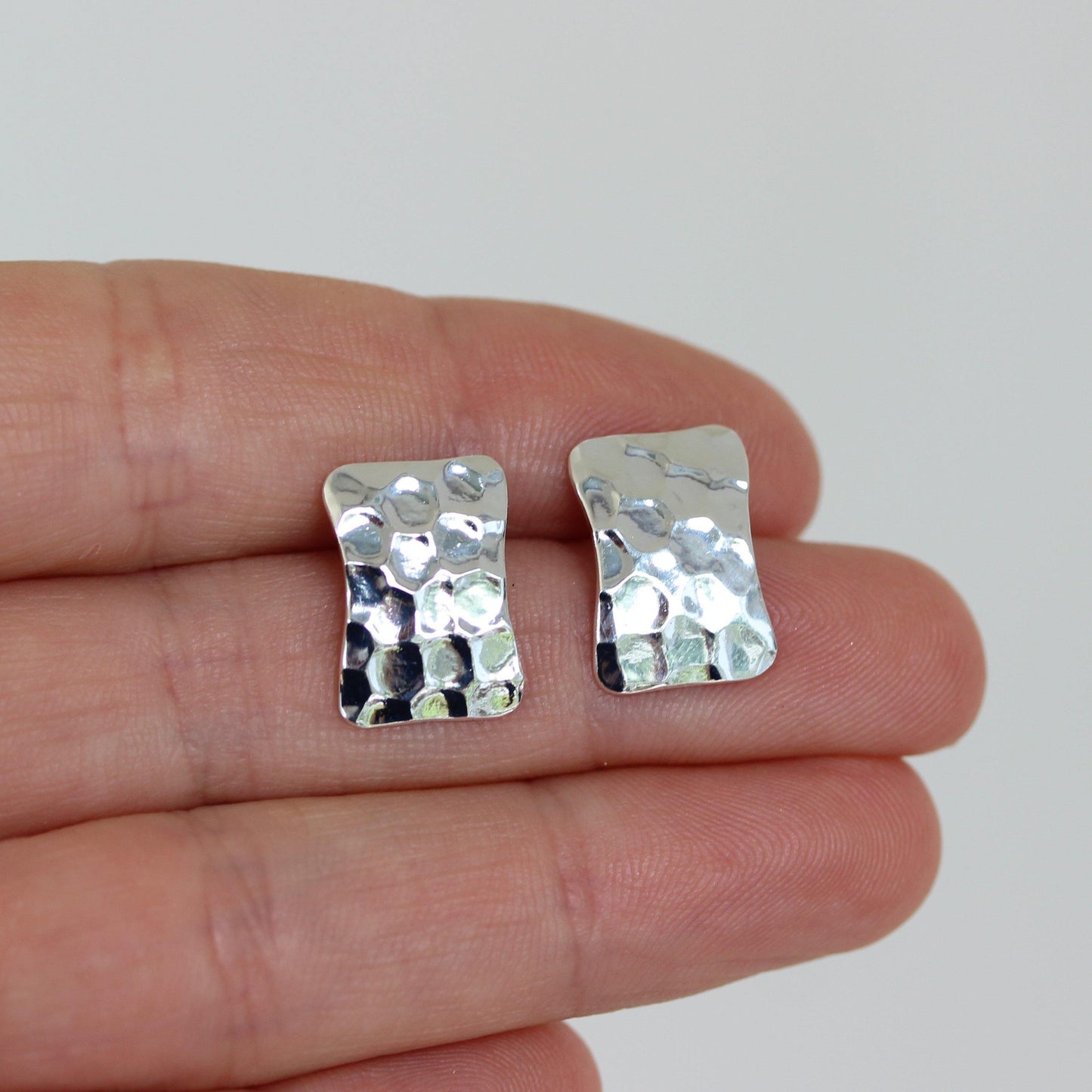 Sterling Silver Hammered Rectangular Shape Stud Earrings - STERLING SILVER DESIGNS