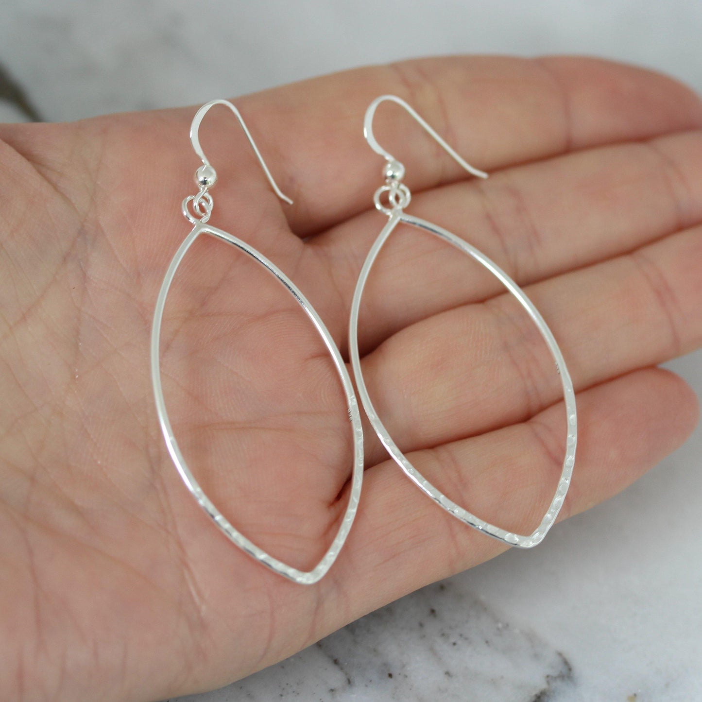 Sterling Silver Big Open Teardrop Beaten Hammered Hook Drop Earrings - STERLING SILVER DESIGNS