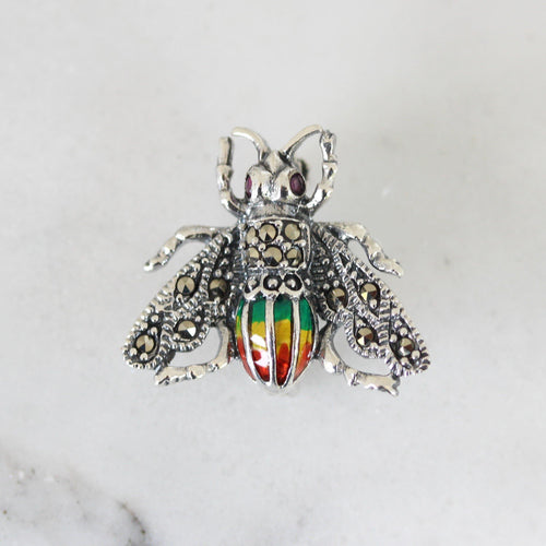 Sterling Silver Marcasite & Enamel Small Bee Bumblebee Brooch Pin - STERLING SILVER DESIGNS