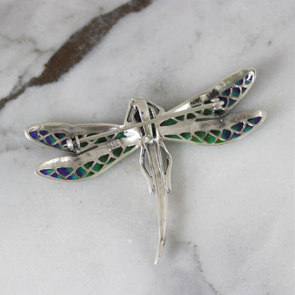 Sterling Silver Marcasite & Ruby, Enamel Dragonfly Brooch Pin - STERLING SILVER DESIGNS