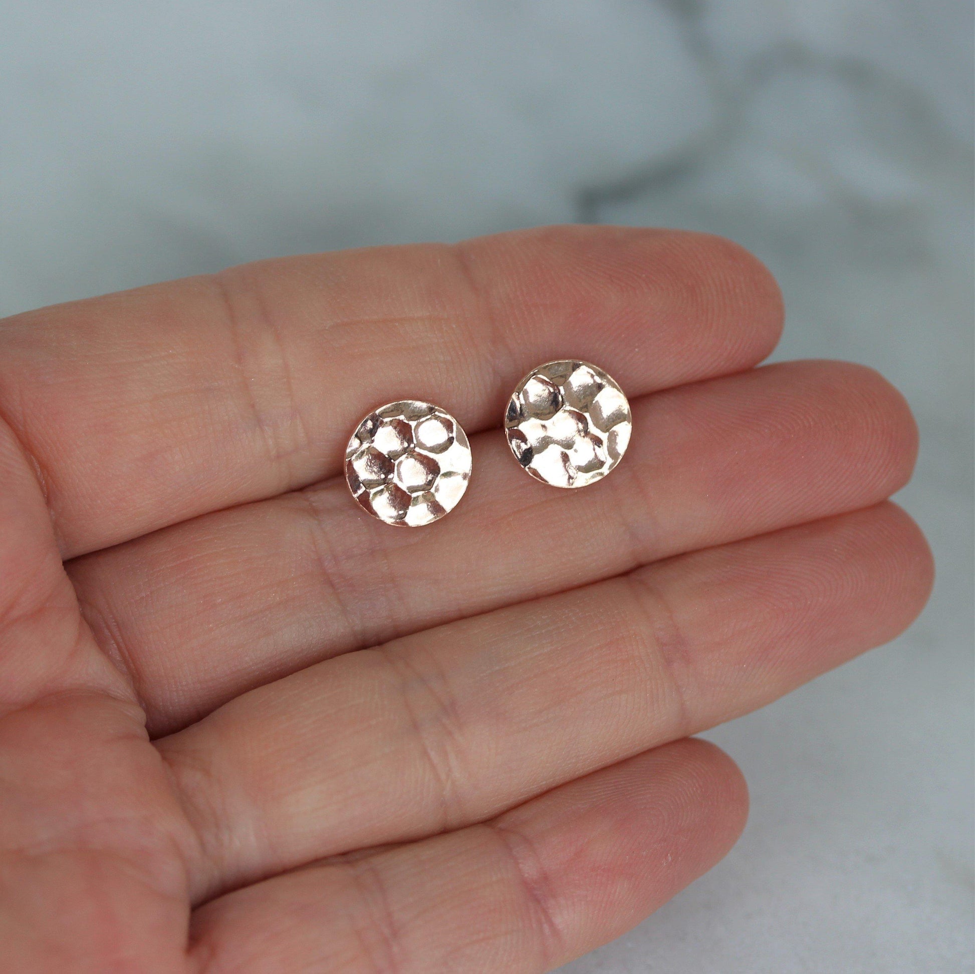 Sterling Silver 10mm Rose Gold Plated Hammered Stud Earrings - STERLING SILVER DESIGNS