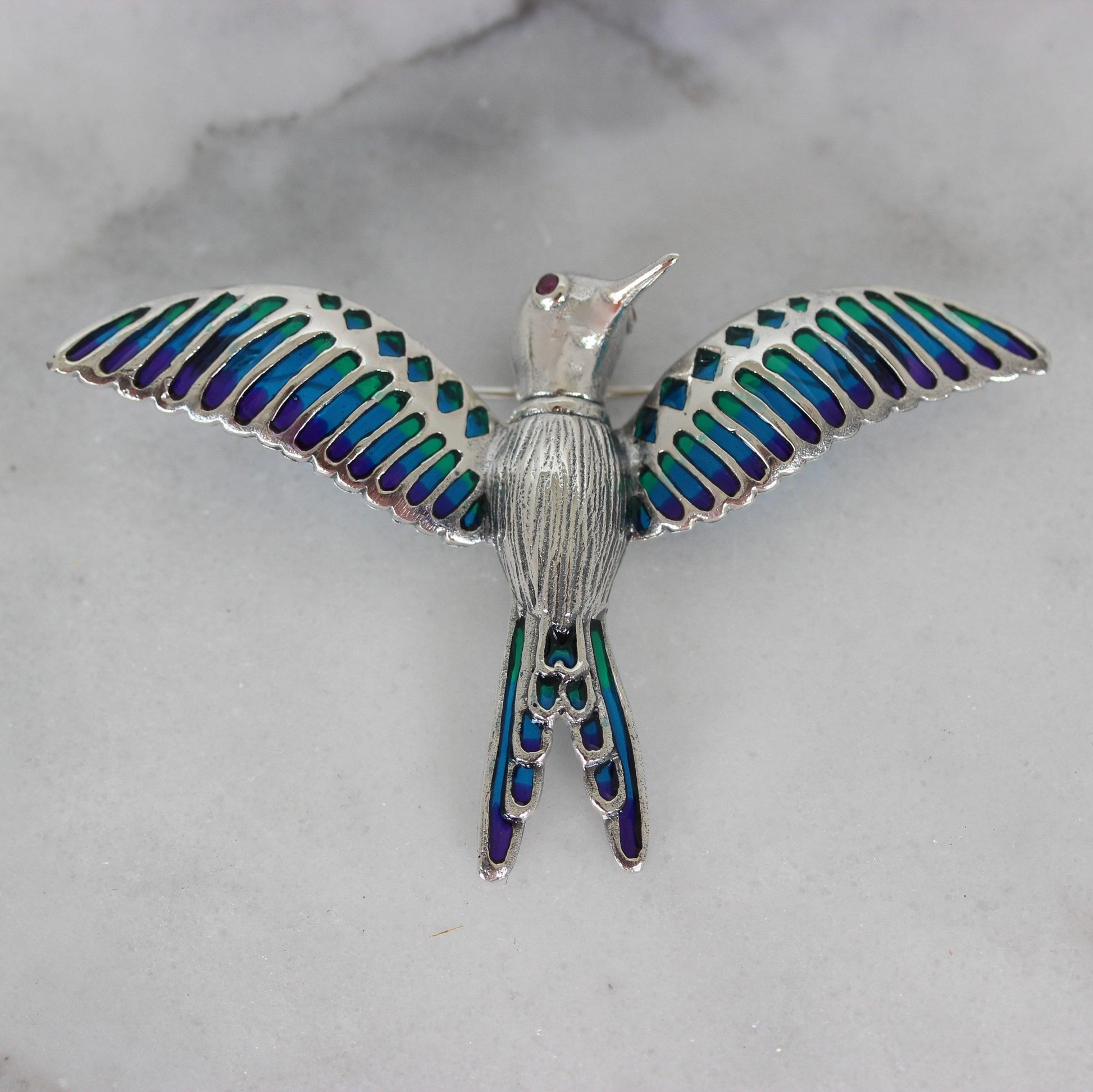 Sterling Silver Enamel Big Bird Brooch Pin - STERLING SILVER DESIGNS