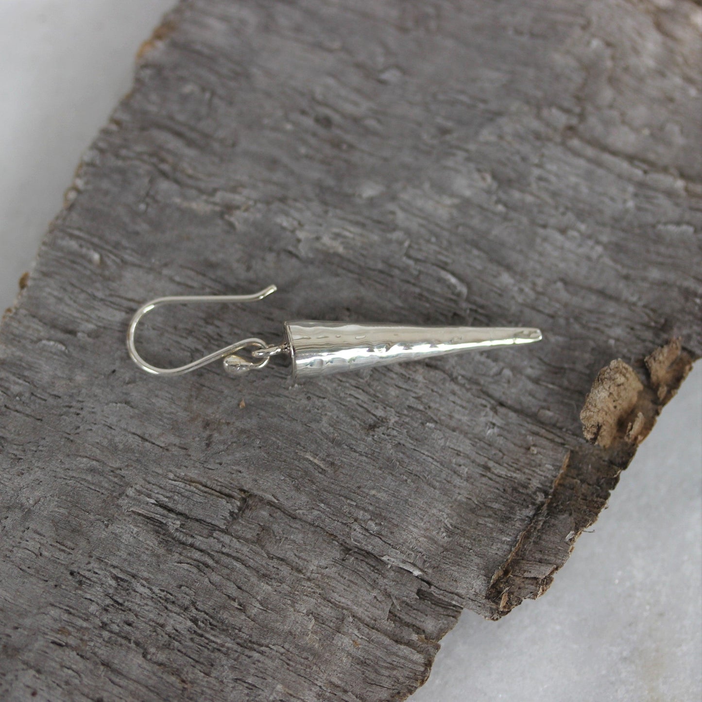 Sterling Silver Cone Shape Hammered Beaten Hook Drop Earrings - STERLING SILVER DESIGNS