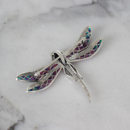 Sterling Silver Marcasite & Ruby, Enamel Dragonfly Brooch Pin - STERLING SILVER DESIGNS