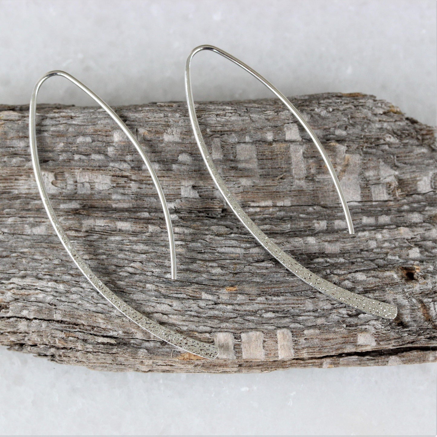 Sterling Silver Matte Hammered textured Bar 51mm Drop Threader Earrings - STERLING SILVER DESIGNS