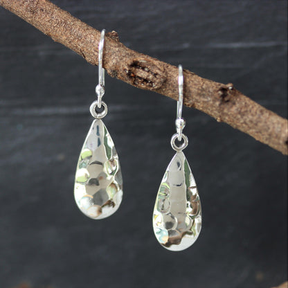 Sterling Silver Hammered Teardrop Drop Dangle Earrings - STERLING SILVER DESIGNS