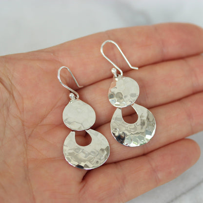 Sterling Silver Hammered Double Drop Dangle Earrings - STERLING SILVER DESIGNS