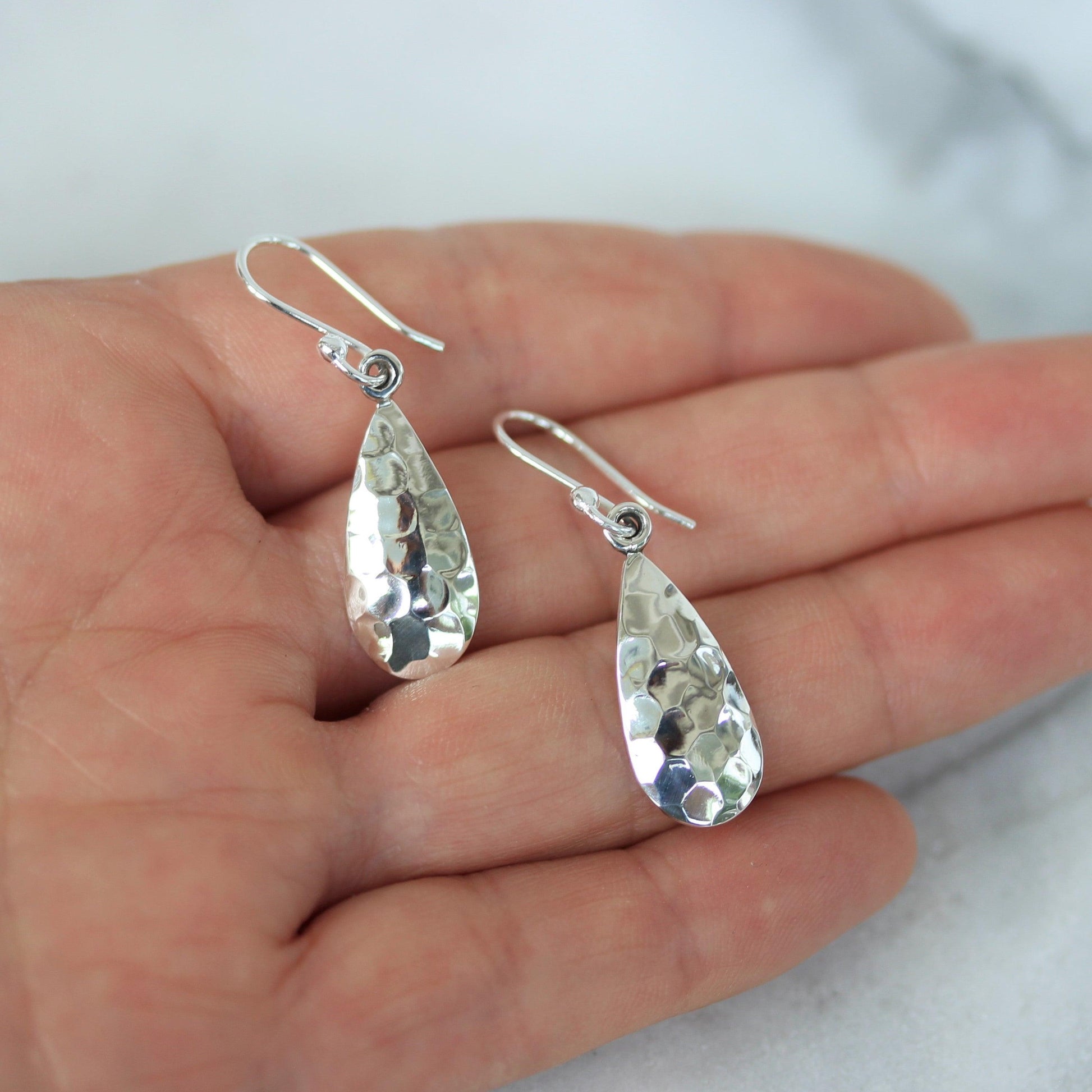 Sterling Silver Hammered Teardrop Drop Dangle Earrings - STERLING SILVER DESIGNS