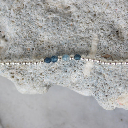 Sterling Silver 2 x 2.5mm Small Bead Balls & Iolite 17.5cm Stretch Bracelet - STERLING SILVER DESIGNS