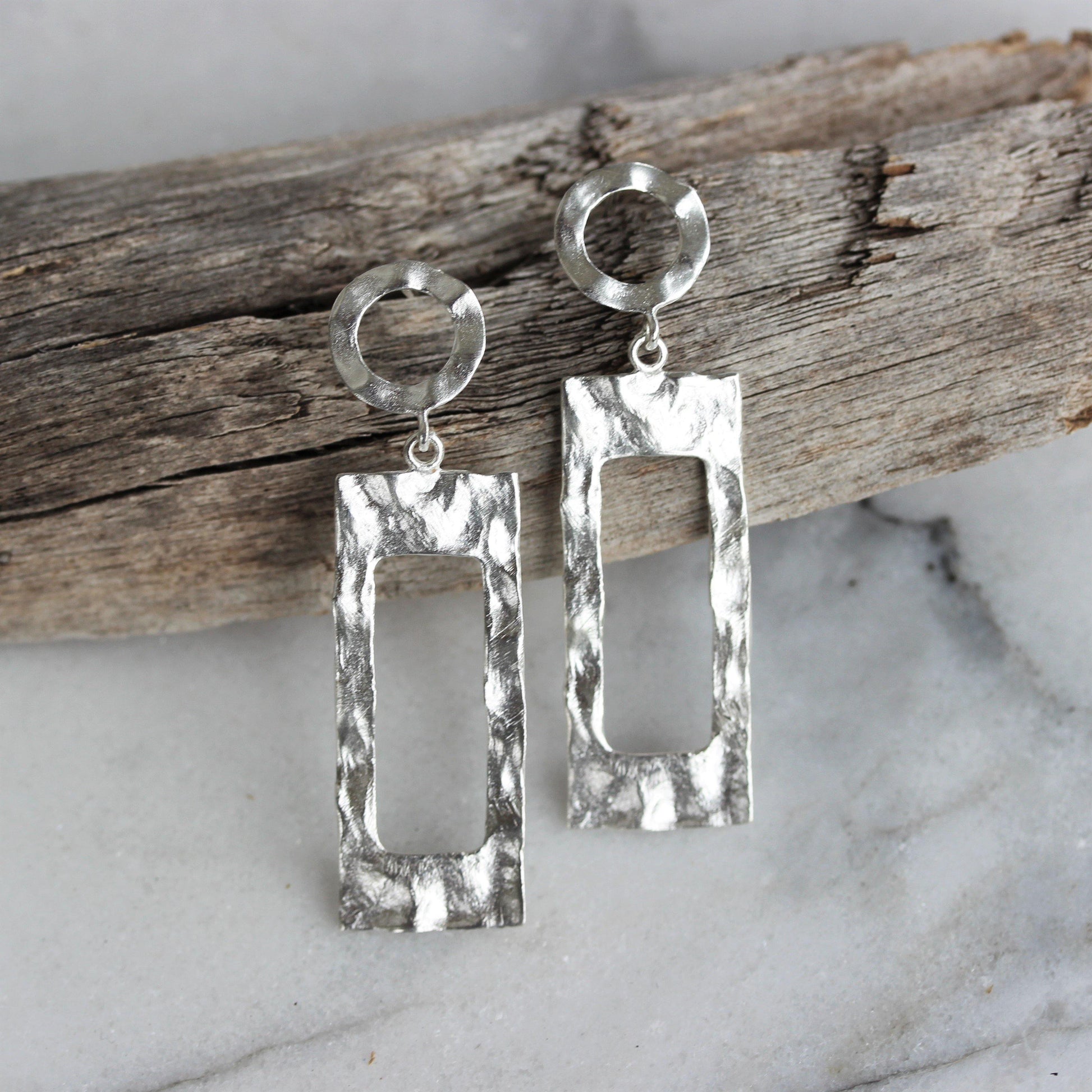 Sterling Silver Matte Hammered Beaten Double Drop Dangle Earrings - STERLING SILVER DESIGNS