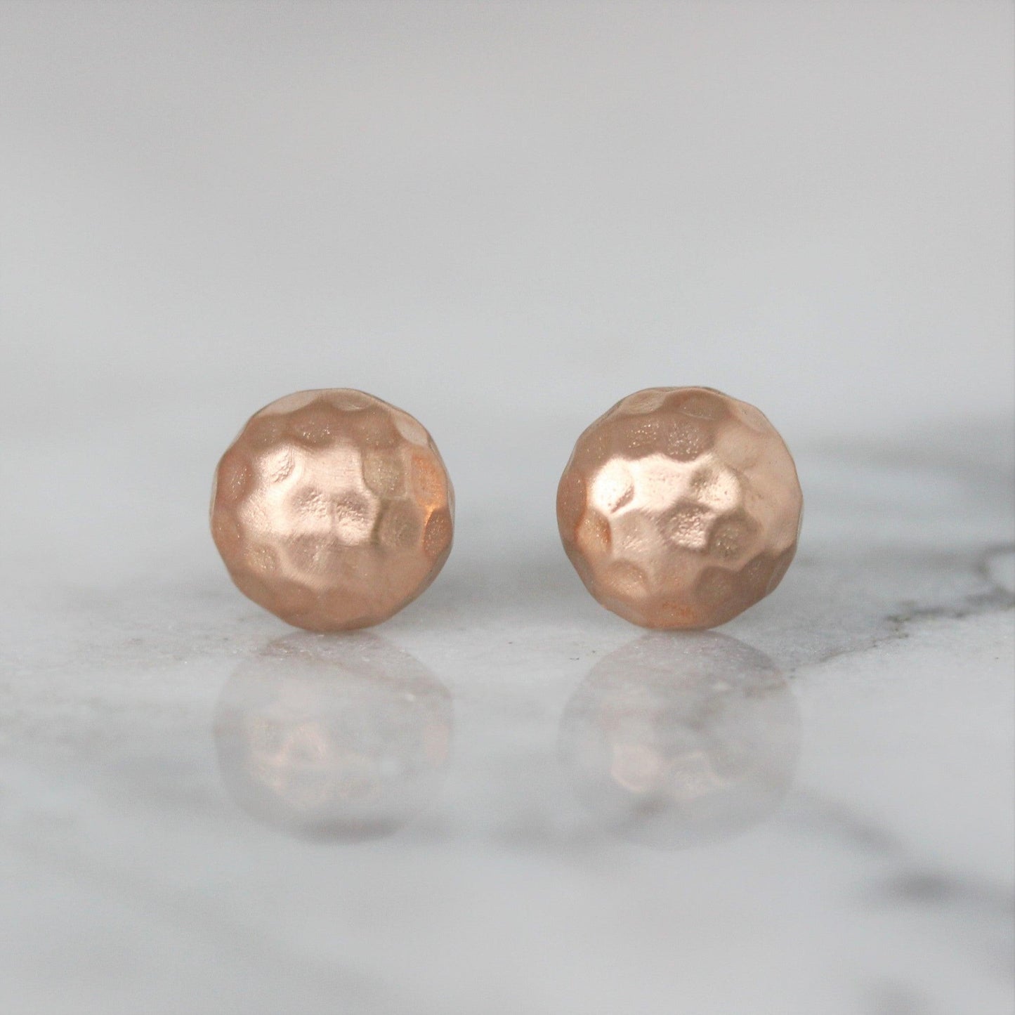 Sterling Silver 8mm Rose Gold Plated Matte Hammered Dome Stud Earrings - STERLING SILVER DESIGNS