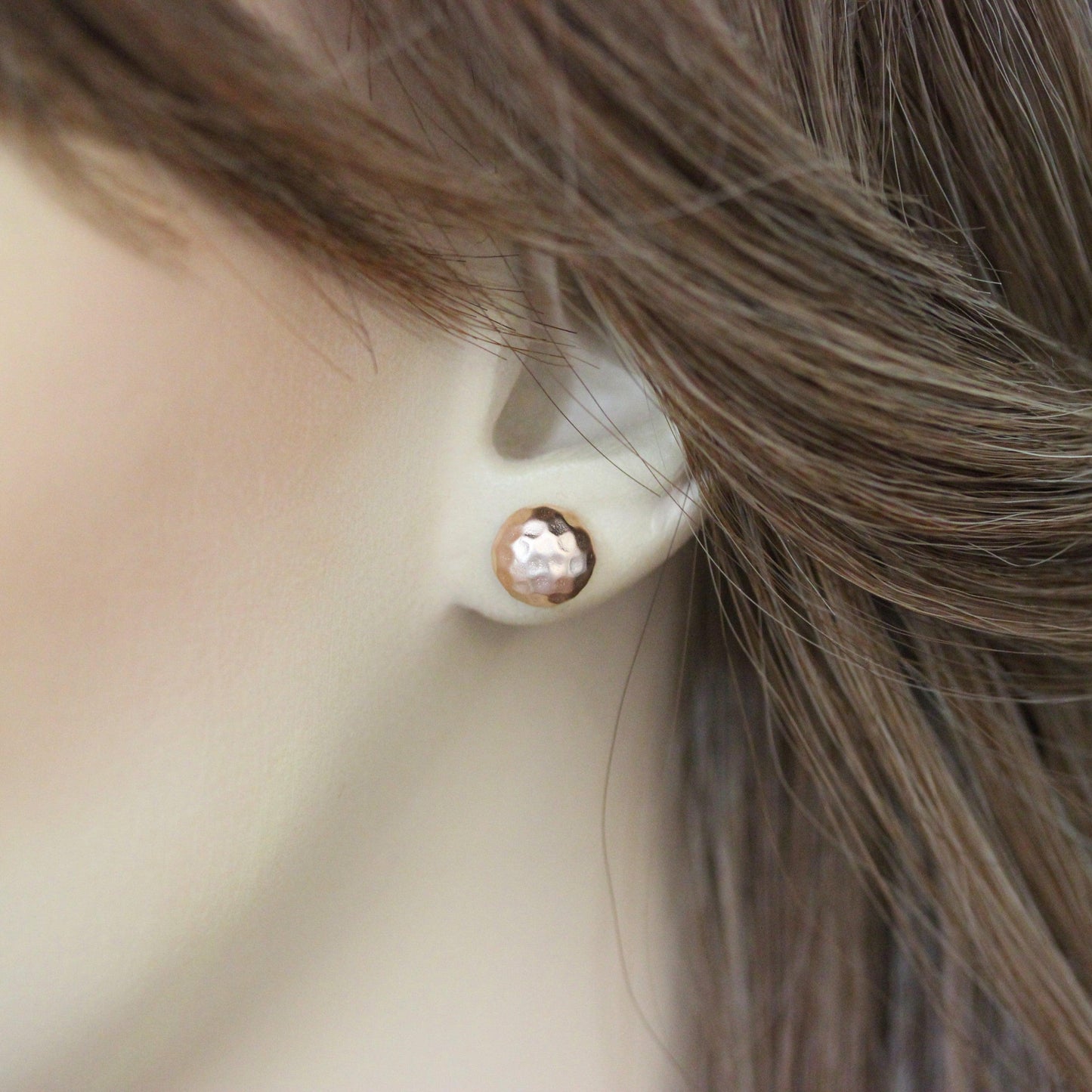 Sterling Silver 8mm Rose Gold Plated Matte Hammered Dome Stud Earrings - STERLING SILVER DESIGNS