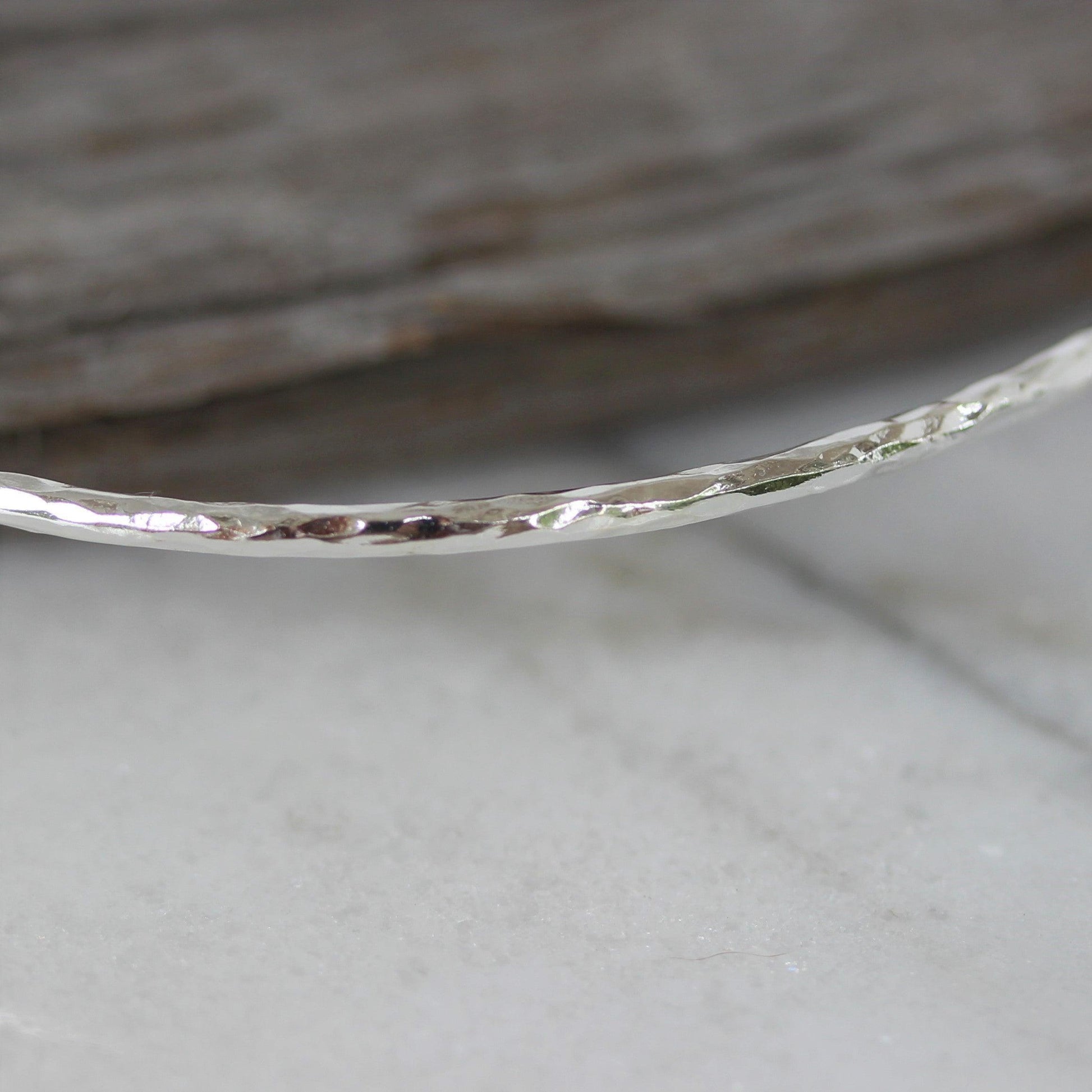 Sterling Silver Hammered Beaten 65 Diameter 2mm Wide Bangle - STERLING SILVER DESIGNS